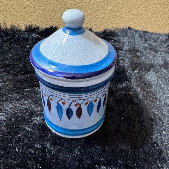 Tonala Mexican Pottery Hand-Painted Blue  Ceramic Sugar Jar Lid - Picture 1 of 8